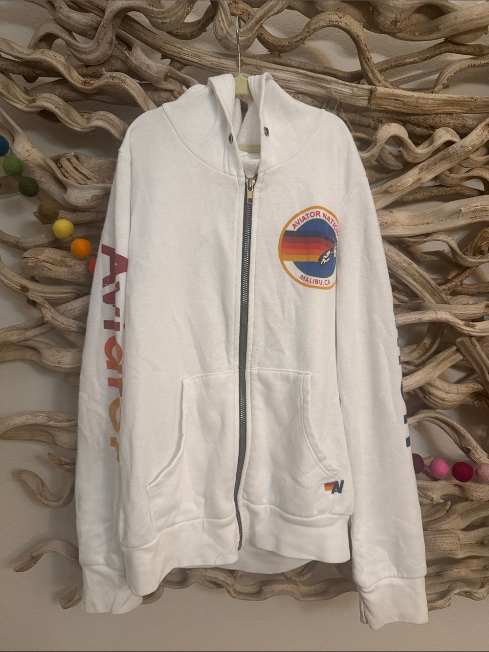 Aviator Nation Size 14 Kids Malibu White Zip Hoodie